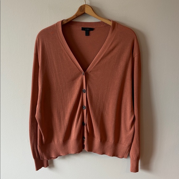 J. Crew Sweaters - J Crew Summerweight Cotton V-Neck Cardigan Terracotta Size Medium